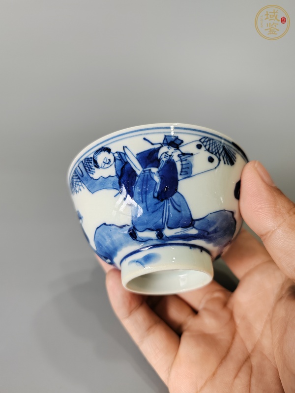 古玩陶瓷青花三星人物茶圓真品鑒賞圖