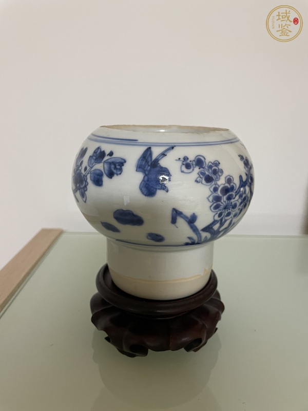 古玩陶瓷花鳥紋青花蒜臼子真品鑒賞圖