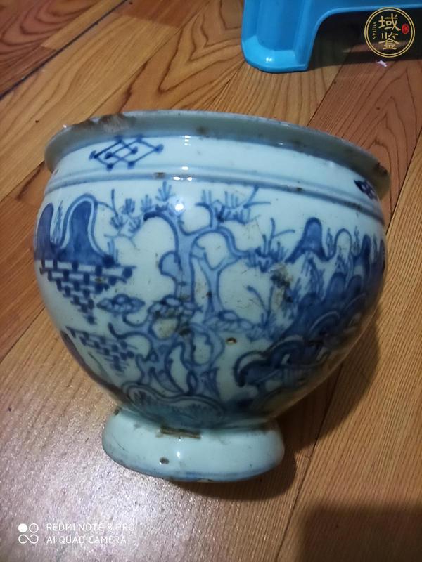 古玩陶瓷山水詩(shī)文青花香爐真品鑒賞圖