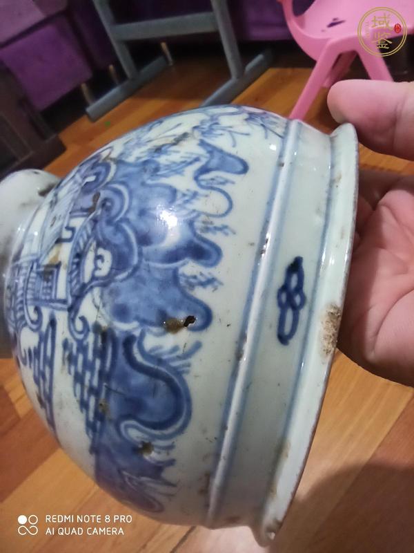 古玩陶瓷山水詩(shī)文青花香爐真品鑒賞圖