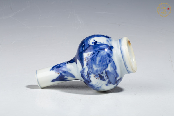 古玩陶瓷晚清·青花釉里紅山水人物紋小長(zhǎng)頸瓶真品鑒賞圖