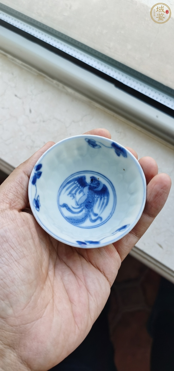 古玩陶瓷青花鳳紋菊瓣杯，疑似復(fù)窯真品鑒賞圖