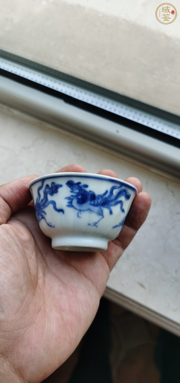 古玩陶瓷青花鳳紋菊瓣杯，疑似復(fù)窯真品鑒賞圖