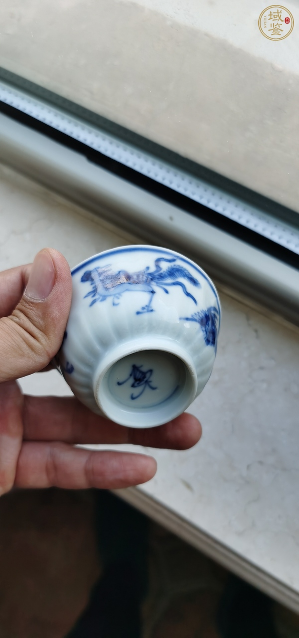 古玩陶瓷青花鳳紋菊瓣杯，疑似復(fù)窯真品鑒賞圖