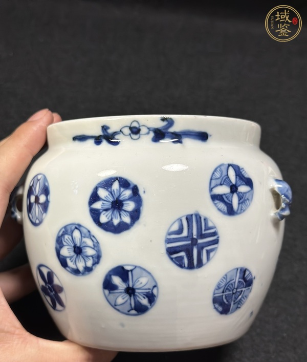 古玩陶瓷青花皮球花四系粥罐真品鑒賞圖