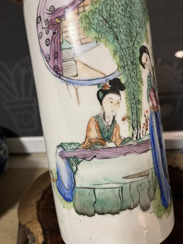 古玩陶瓷大小二喬仕女紋新粉彩帽筒拍賣,當前價格888元