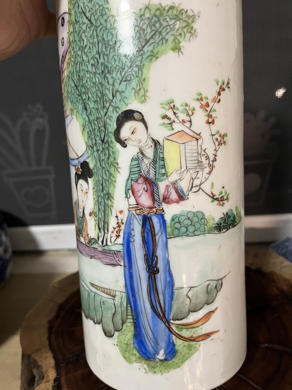 古玩陶瓷大小二喬仕女紋新粉彩帽筒拍賣,當前價格888元