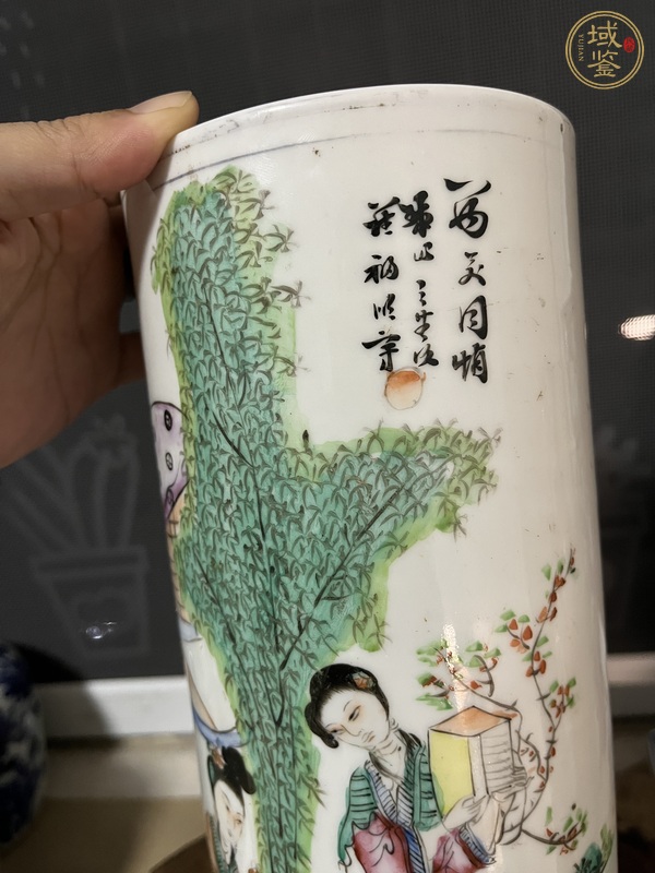 古玩陶瓷仕女紋新粉彩帽筒真品鑒賞圖