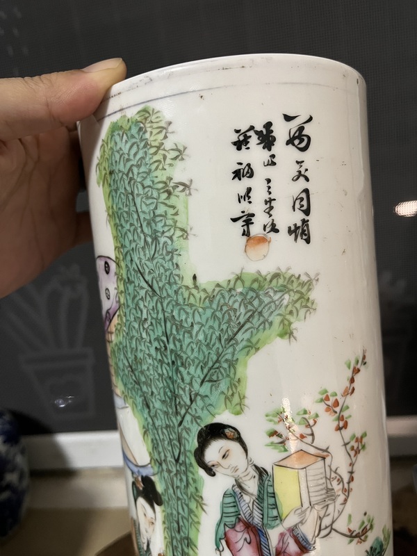 古玩陶瓷大小二喬仕女紋新粉彩帽筒拍賣,當前價格888元