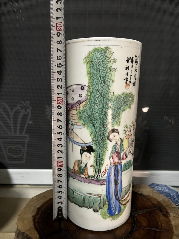 古玩陶瓷大小二喬仕女紋新粉彩帽筒拍賣,當前價格888元