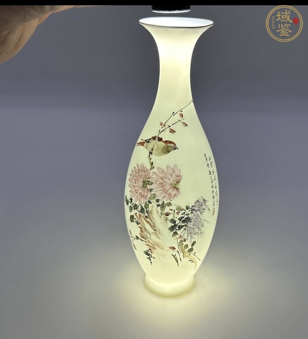 古玩陶瓷粉彩花鳥玉壺春瓶真品鑒賞圖