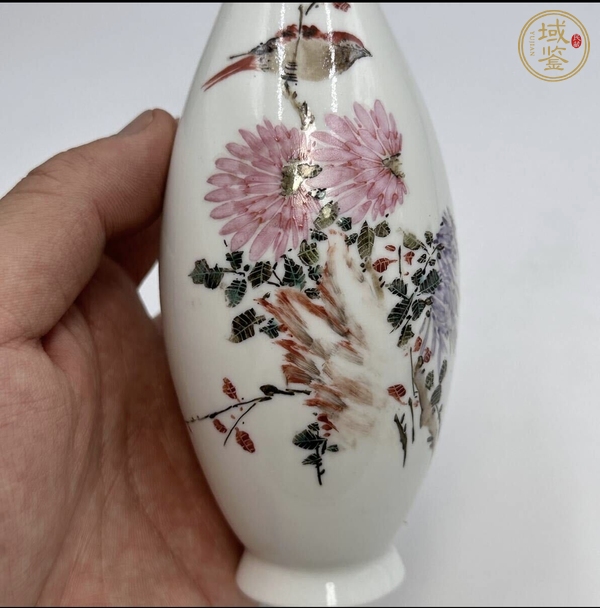 古玩陶瓷粉彩花鳥玉壺春瓶真品鑒賞圖