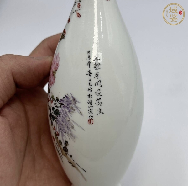 古玩陶瓷粉彩花鳥玉壺春瓶真品鑒賞圖