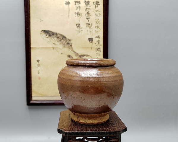 古玩陶瓷元明紫金釉唇口茶入拍賣(mài)，當(dāng)前價(jià)格280元