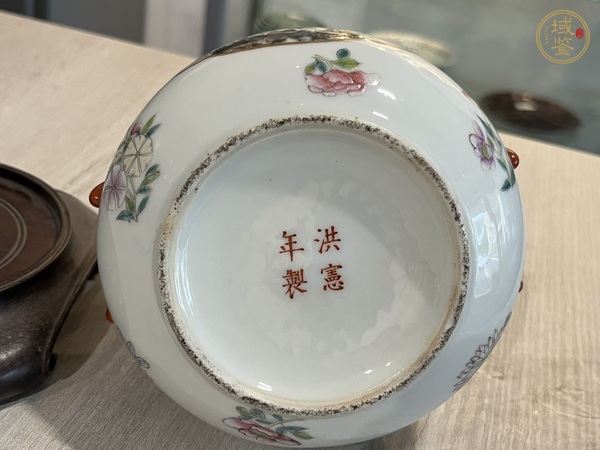 古玩陶瓷粉彩開光花鳥紋雙耳蓋缸真品鑒賞圖