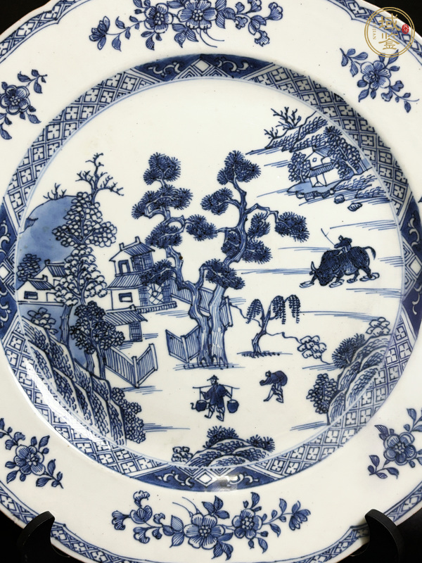 古玩陶瓷青花牧牛圖菱口盤真品鑒賞圖