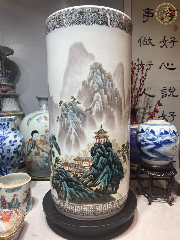 古玩陶瓷山水紋卷筒真品鑒賞圖