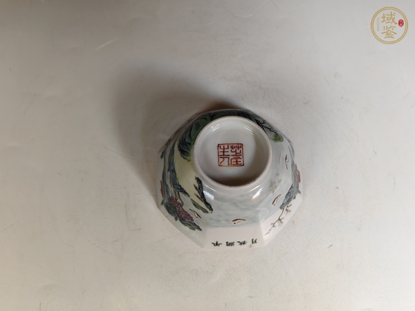 古玩陶瓷清中晚江西十景粉彩八方茶園真品鑒賞圖