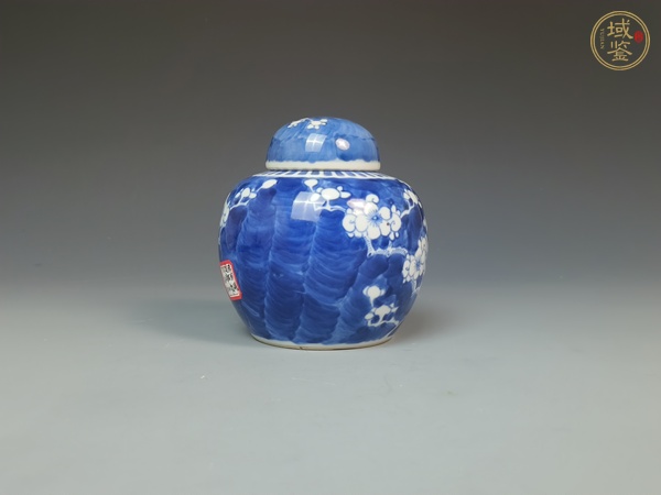 古玩陶瓷清末民初青花留白冰梅罐真品鑒賞圖