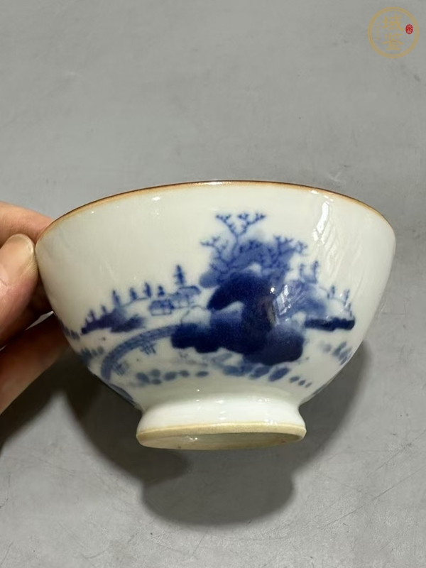 古玩陶瓷青花山水紋茶碗真品鑒賞圖