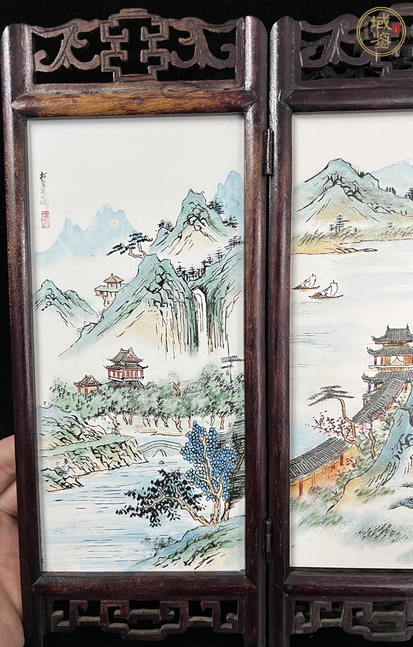 古玩陶瓷銅胎畫琺瑯山水人物瓷板真品鑒賞圖