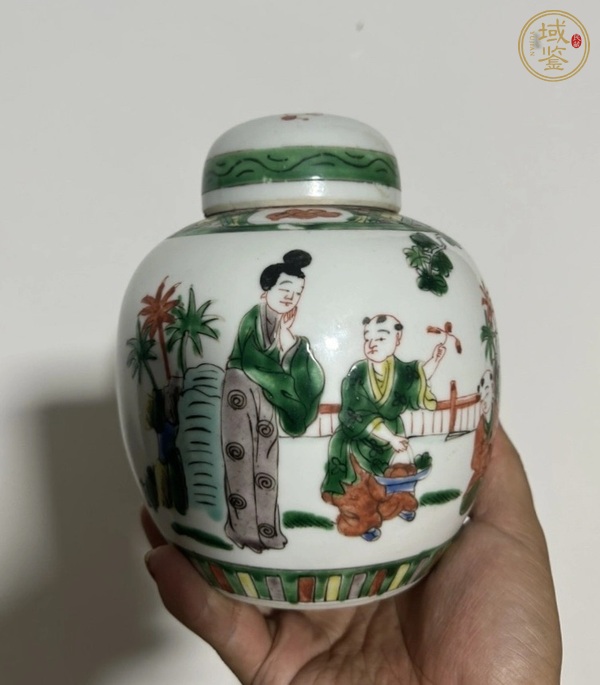 古玩陶瓷三娘教子圖五彩蓋罐真品鑒賞圖