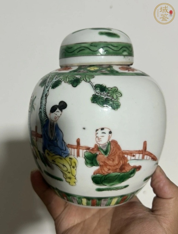 古玩陶瓷三娘教子圖五彩蓋罐真品鑒賞圖