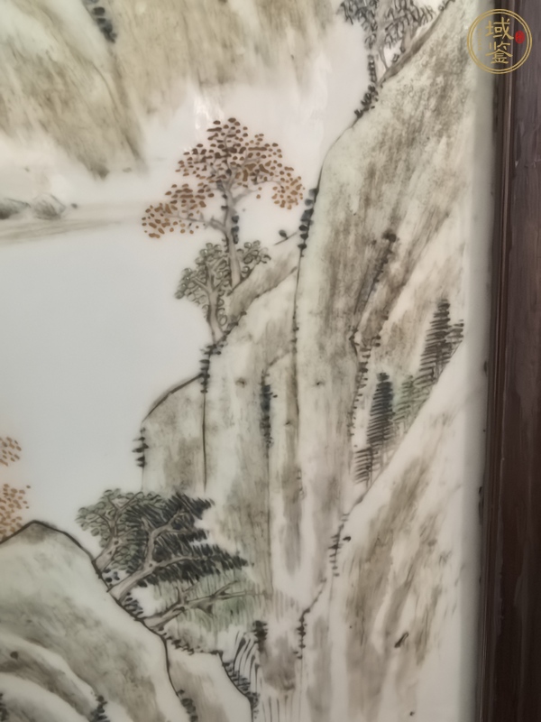 古玩陶瓷淺絳彩山水人物紋瓷板真品鑒賞圖