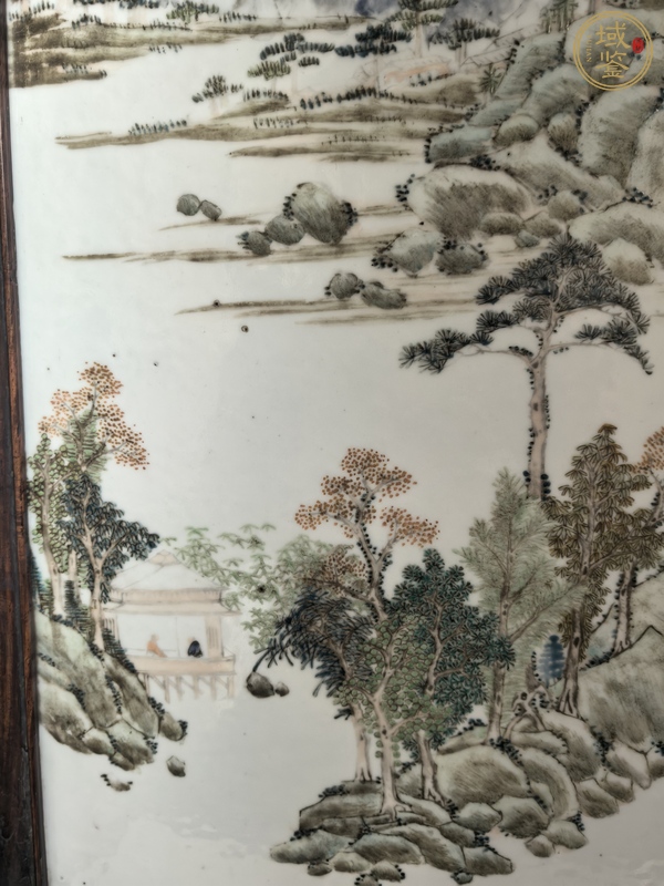 古玩陶瓷淺絳彩山水人物紋瓷板真品鑒賞圖