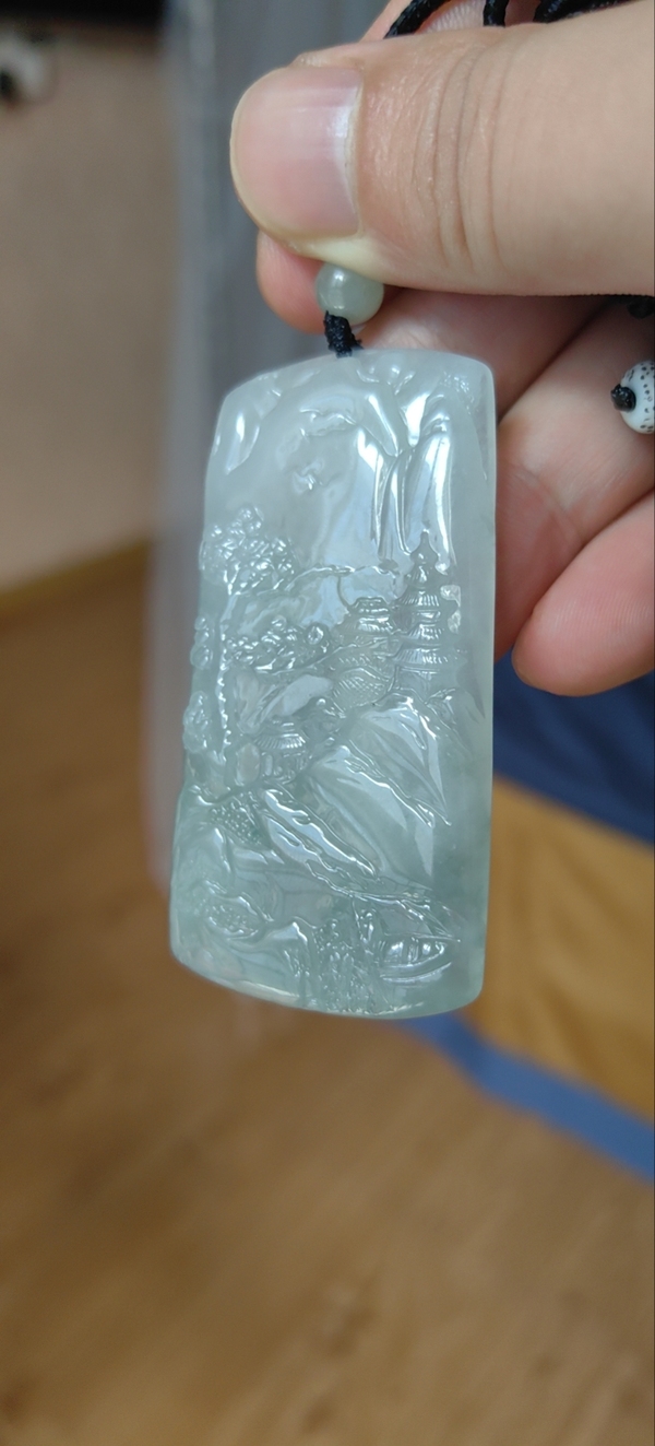 古玩玉器翡翠A貨山水牌拍賣，當前價格5500元