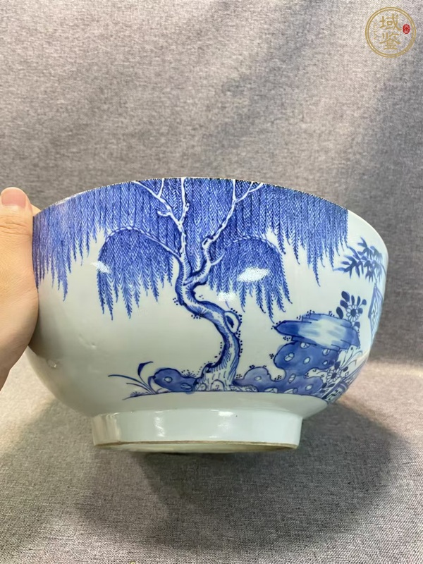 古玩陶瓷青花庭院花卉紋墩式碗真品鑒賞圖