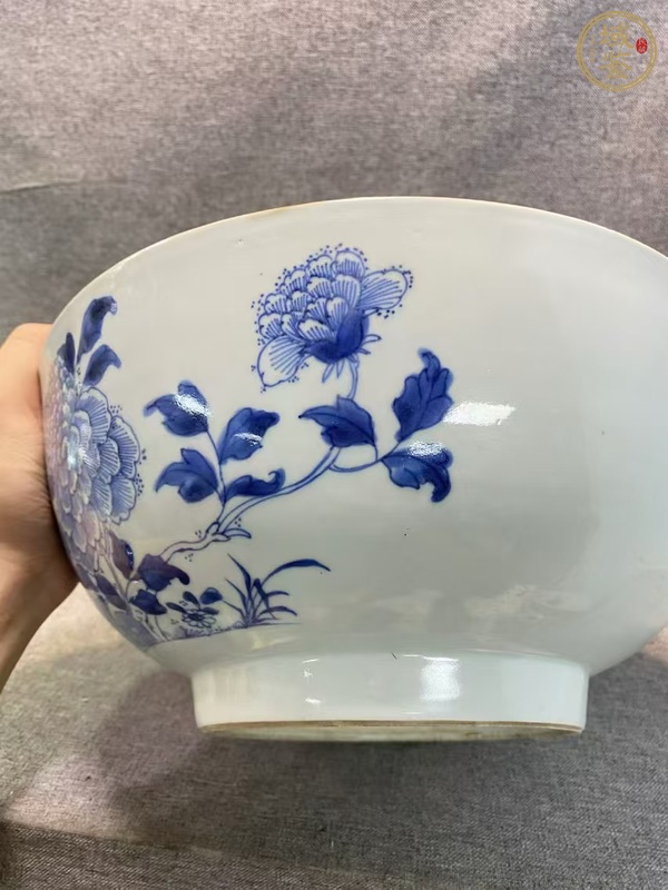 古玩陶瓷青花庭院花卉紋墩式碗真品鑒賞圖