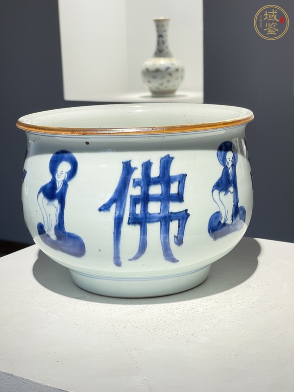 古玩陶瓷清早期青花阿彌陀佛人物香爐真品鑒賞圖