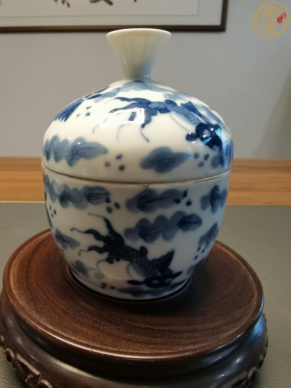 古玩陶瓷金玉滿堂青花蓋缸真品鑒賞圖