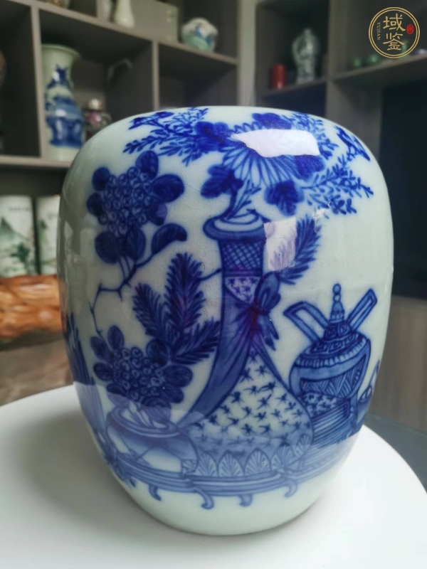 古玩陶瓷青花博古圖冬瓜罐真品鑒賞圖