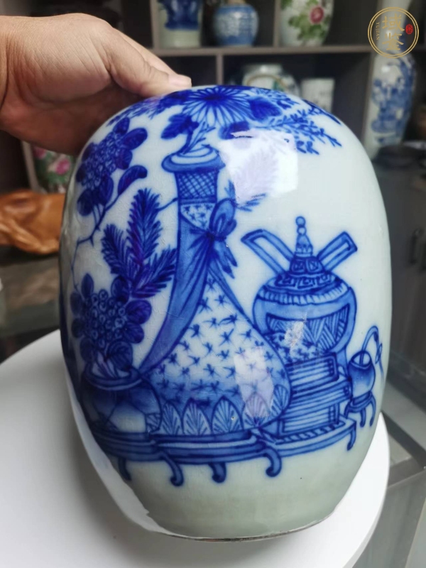 古玩陶瓷青花博古圖冬瓜罐真品鑒賞圖