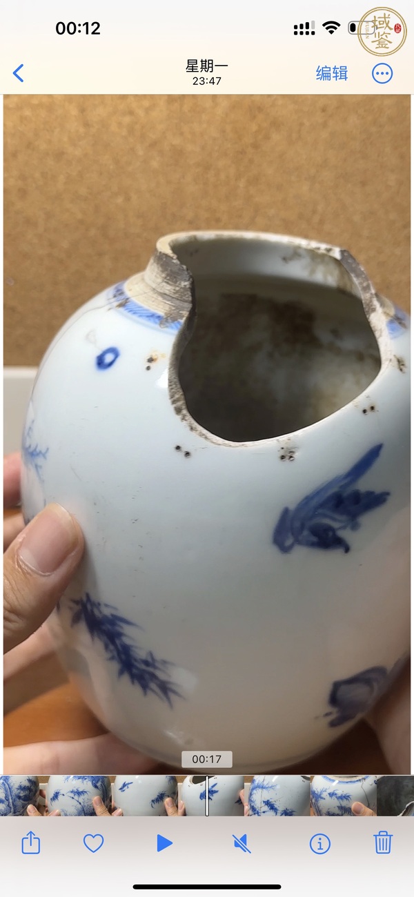 古玩陶瓷清康熙 青花花鳥紋罐真品鑒賞圖