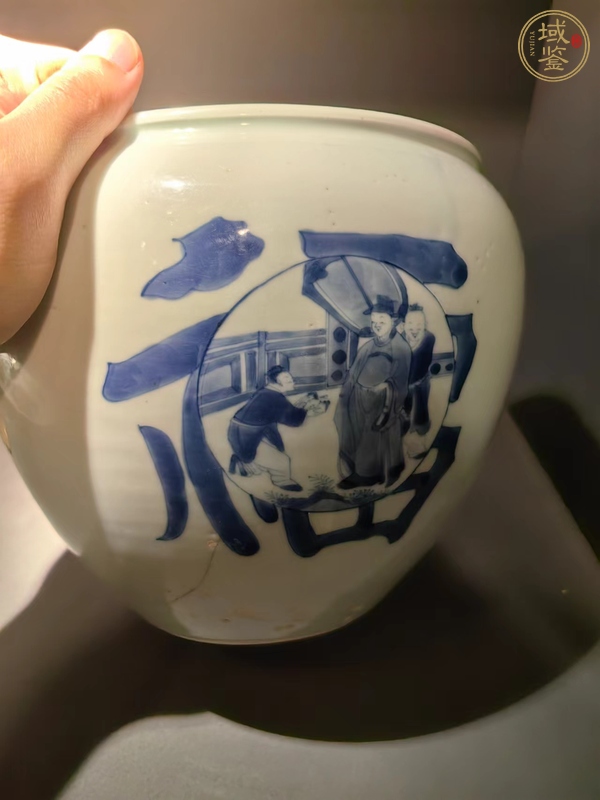 古玩陶瓷青花人物故事紋案缸真品鑒賞圖