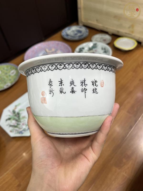 古玩陶瓷三娘教子題詩(shī)花盆真品鑒賞圖