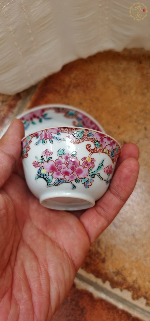 古玩陶瓷粉彩折枝花卉紋杯碟真品鑒賞圖