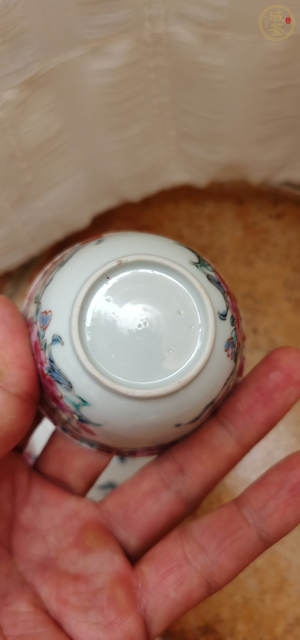 古玩陶瓷粉彩折枝花卉紋杯碟真品鑒賞圖