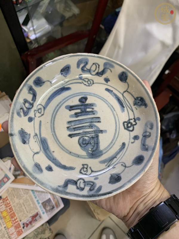 古玩陶瓷青花壽字盤真品鑒賞圖