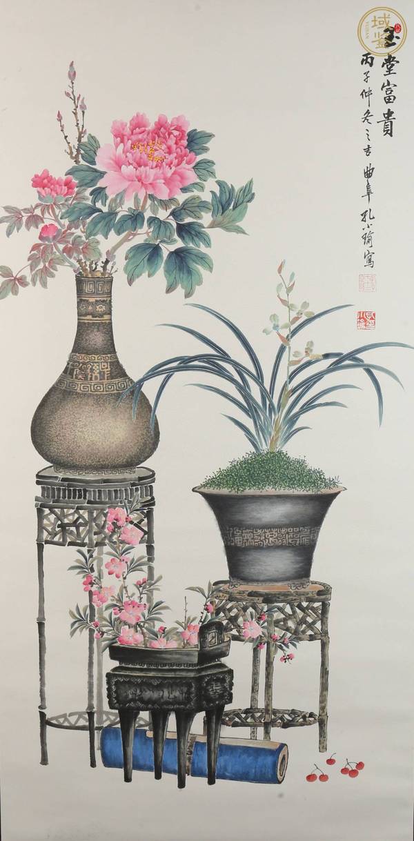 古玩字畫孔小瑜款花鳥博古真品鑒賞圖