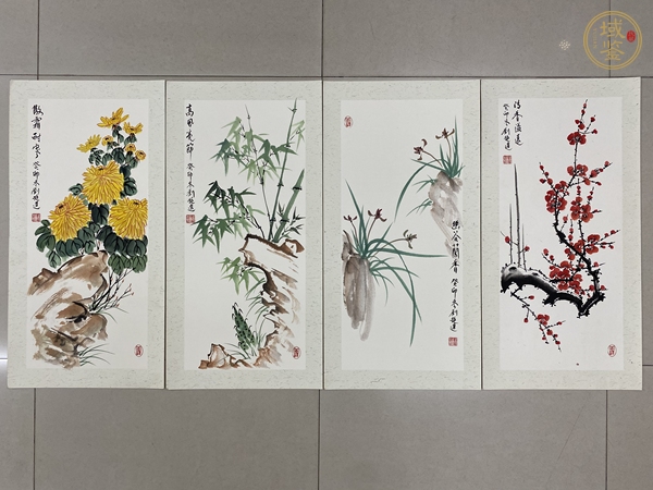 古玩字畫梅蘭竹菊四屏真品鑒賞圖