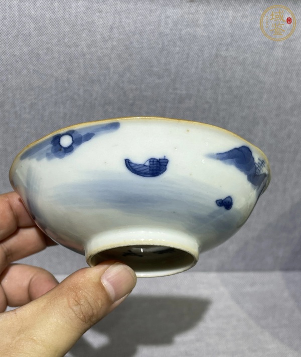 古玩陶瓷青花山水人物花口碗真品鑒賞圖