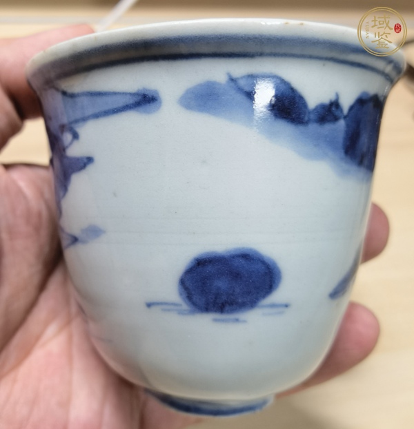 古玩陶瓷青花山水人物紋仰鐘杯真品鑒賞圖