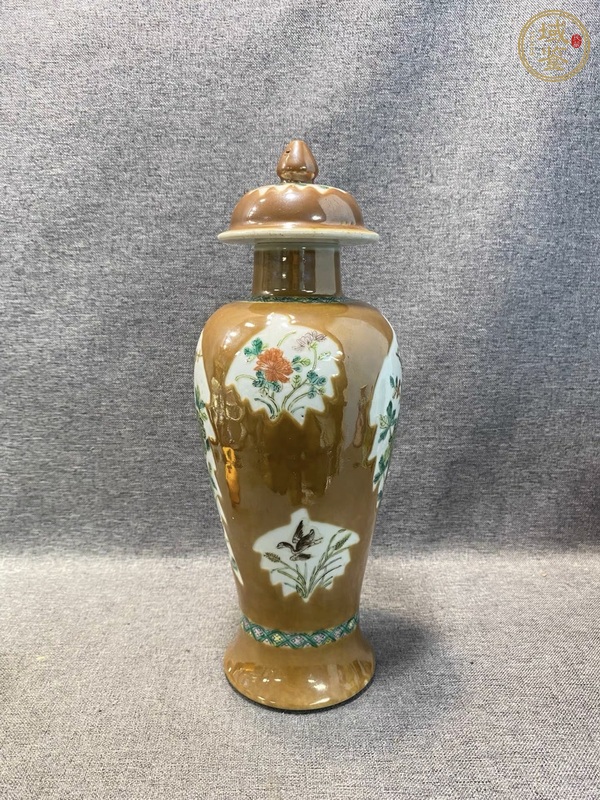 古玩陶瓷紫金釉開(kāi)光五彩花鳥(niǎo)紋雞腿瓶真品鑒賞圖