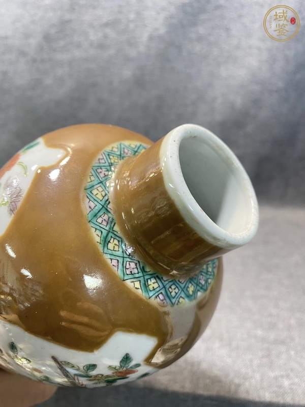 古玩陶瓷紫金釉開(kāi)光五彩花鳥(niǎo)紋雞腿瓶真品鑒賞圖