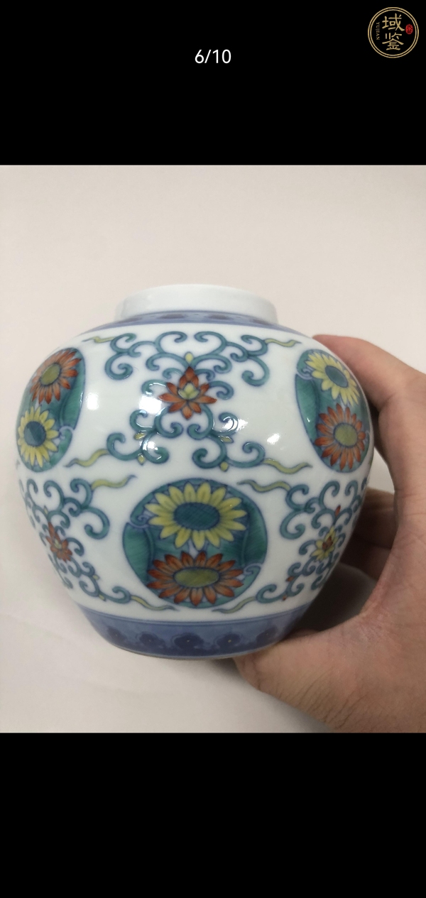 古玩陶瓷斗彩團(tuán)菊紋罐真品鑒賞圖