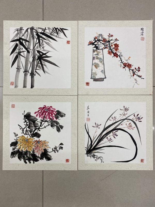 古玩字畫中國書畫家協會會員,國家一級畫師精品卡紙套畫梅蘭竹菊收藏結緣拍賣,當前價格699元